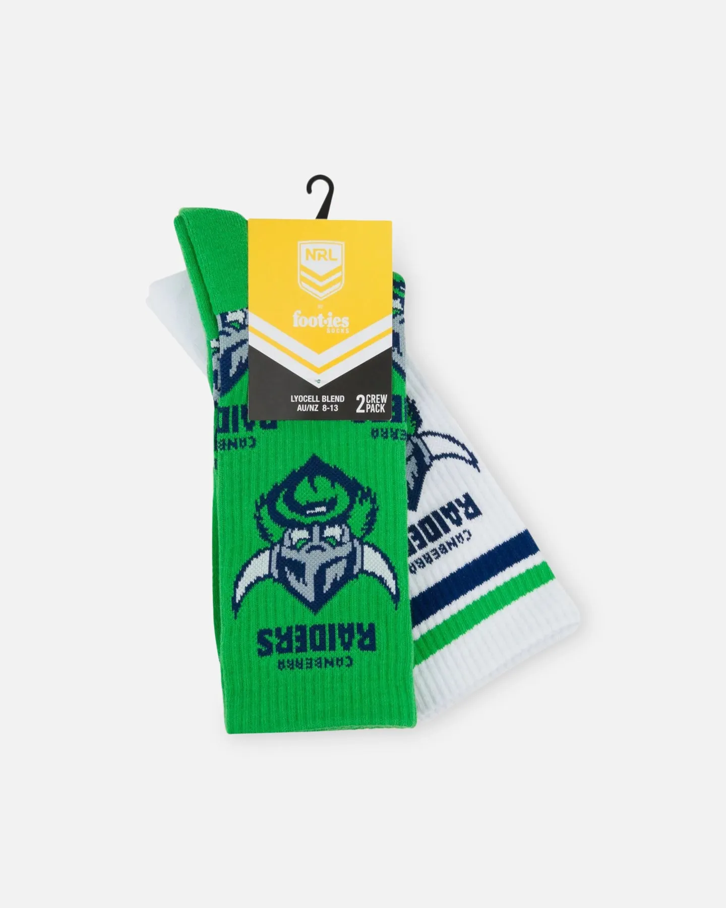 Foot-ies Canberra Raiders Crew Socks 2 Pack Green/White sold by Culture Kings product image thumbnail 2