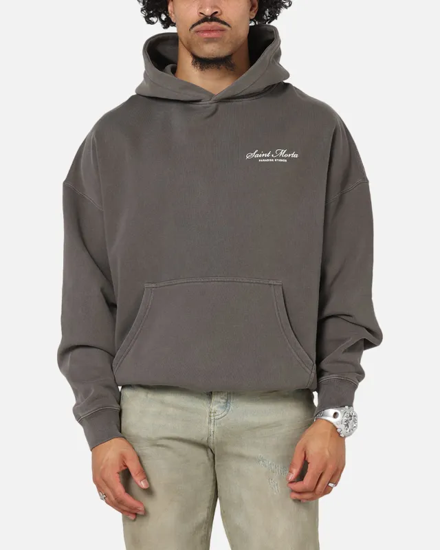 Saint Morta Studios Logo Boxy Hoodie Washed Black sold by Culture Kings