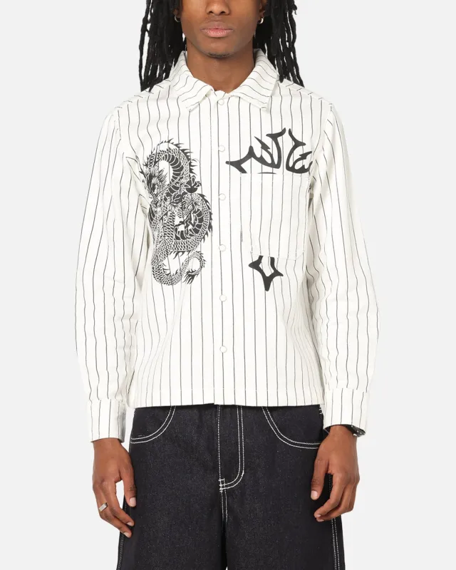 Ed Hardy Euro Button Up Shirt White Pinstripe made by Ed Hardy