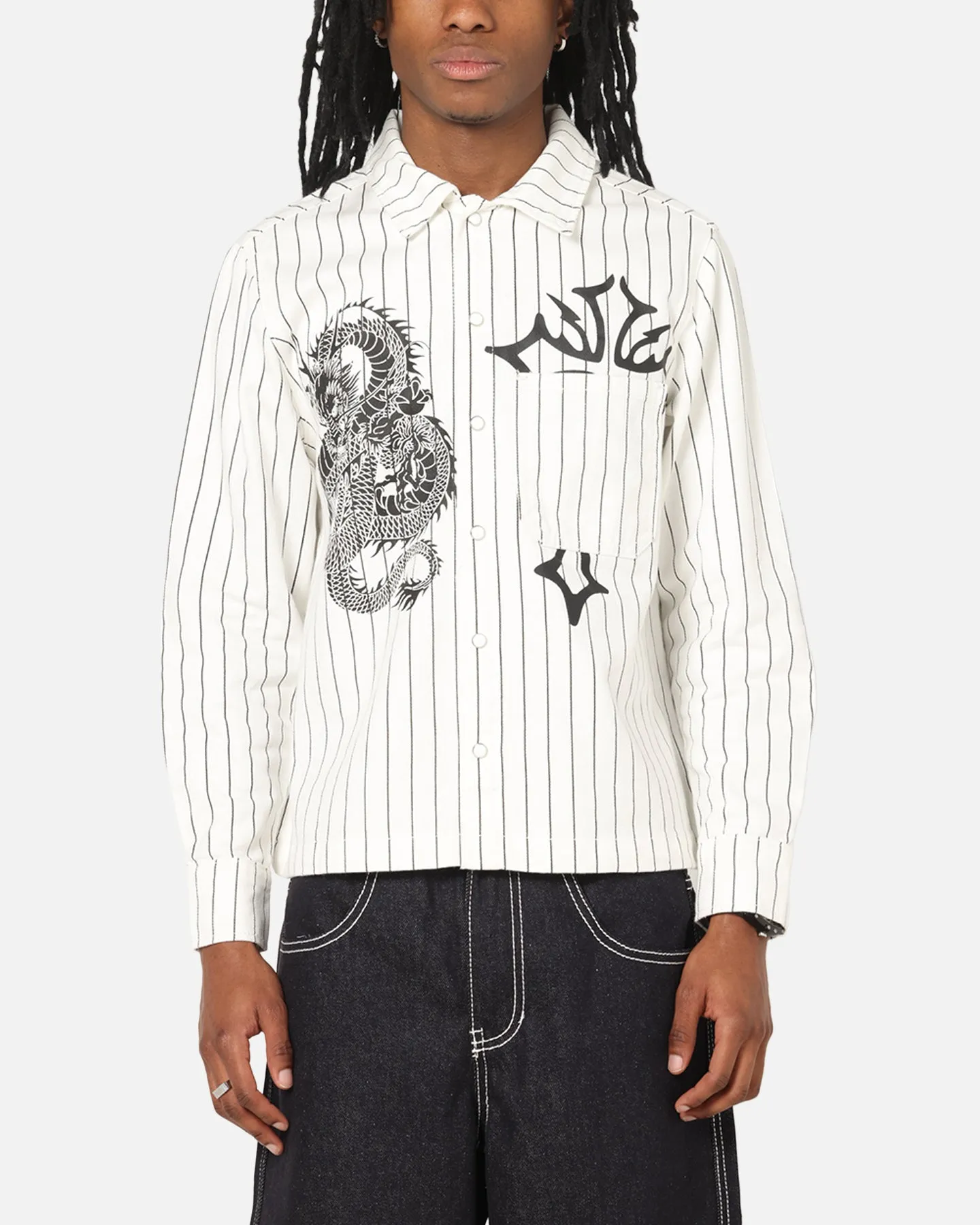 Ed Hardy Euro Button Up Shirt White Pinstripe sold by Culture Kings