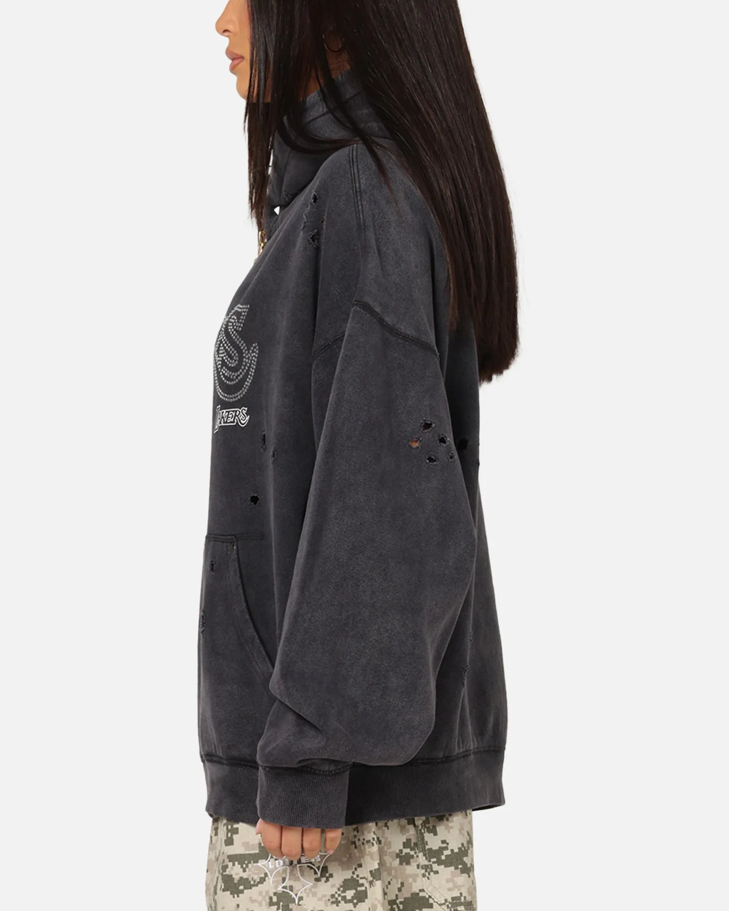 Mitchell & Ness Los Angeles Lakers Distressed Rhinestone Logo Hoodie Faded Black sold by Culture Kings product image thumbnail 5
