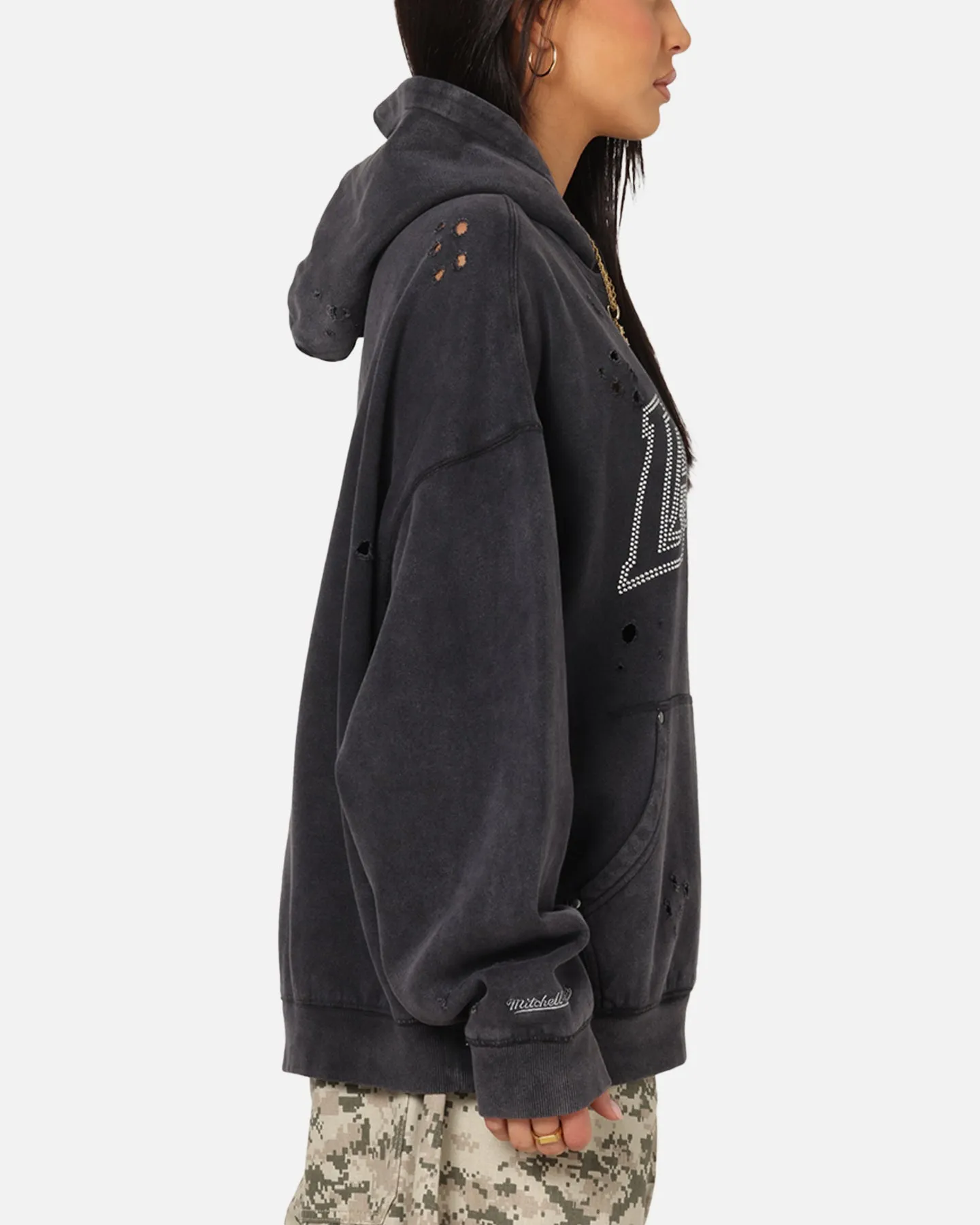 Mitchell & Ness Los Angeles Lakers Distressed Rhinestone Logo Hoodie Faded Black sold by Culture Kings product image thumbnail 4