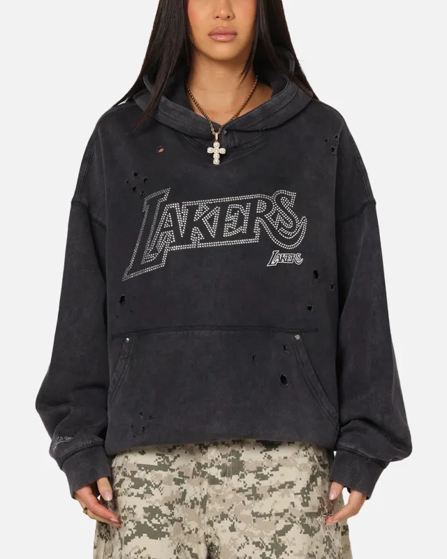 Mitchell & Ness Los Angeles Lakers Distressed Rhinestone Logo Hoodie Faded Black sold by Culture Kings