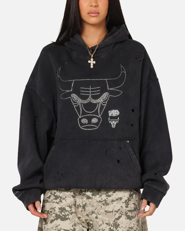 Mitchell & Ness Chicago Bulls Distressed Rhinestone Logo Hoodie Faded Black sold by Culture Kings