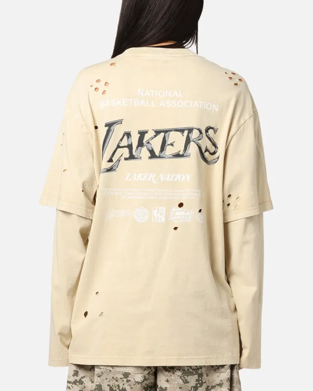 Mitchell & Ness Los Angeles Lakers Chromed Mock Long Sleeve T-Shirt Khaki sold by Culture Kings