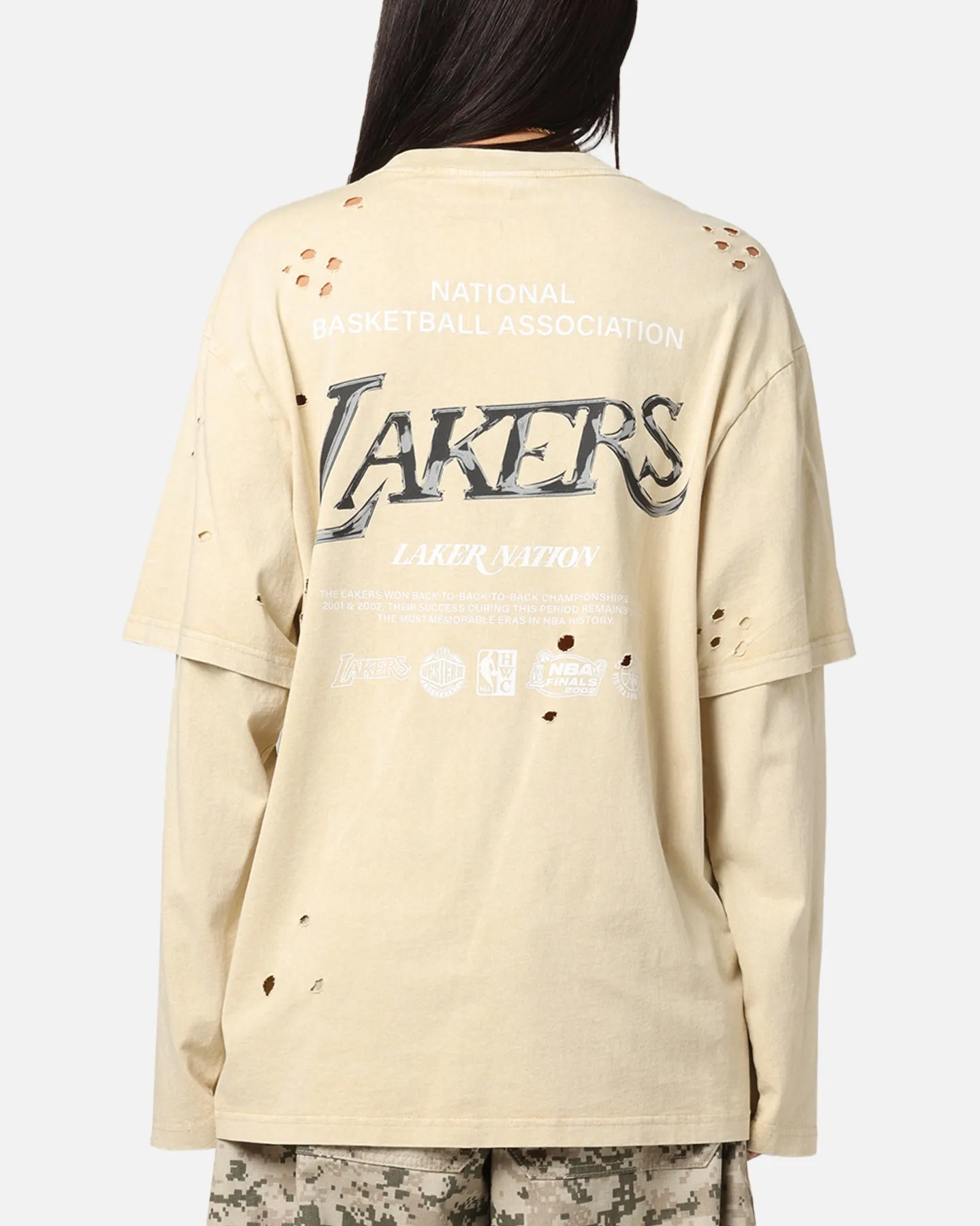 Mitchell & Ness Los Angeles Lakers Chromed Mock Long Sleeve T-Shirt Khaki sold by Culture Kings