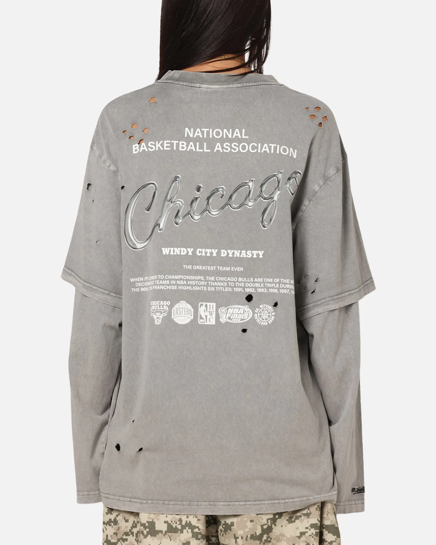 Mitchell & Ness Chicago Bulls Chromed Mock Long Sleeve T-Shirt Gunmental Grey sold by Culture Kings