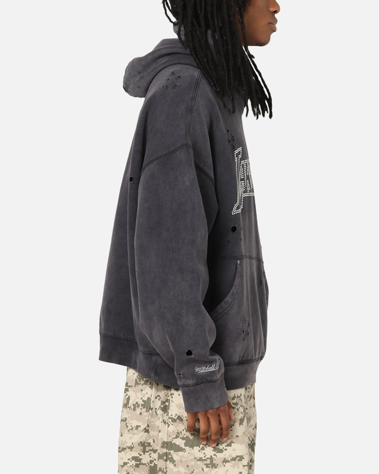 Mitchell & Ness Los Angeles Lakers Distressed Rhinestone Logo Hoodie Faded Black sold by Culture Kings product image thumbnail 4