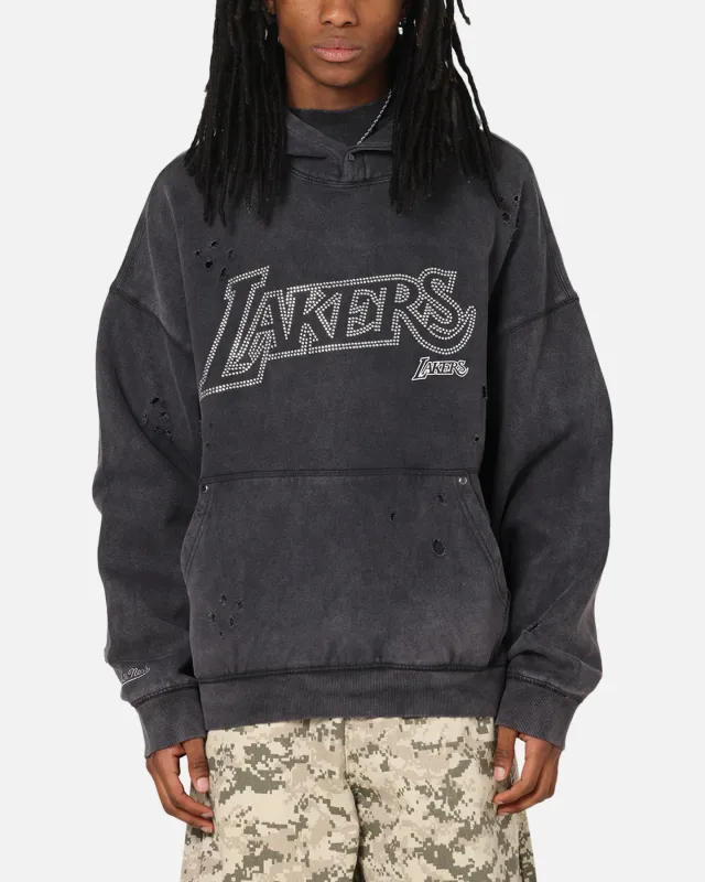 Mitchell & Ness Los Angeles Lakers Distressed Rhinestone Logo Hoodie Faded Black made by Culture Kings
