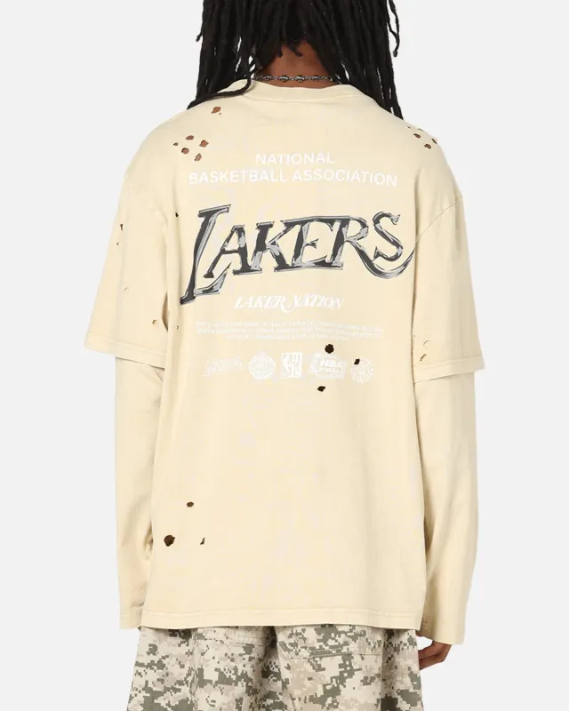 Mitchell & Ness Los Angeles Lakers Chromed Mock Long Sleeve T-Shirt Khaki made by Mitchell & Ness