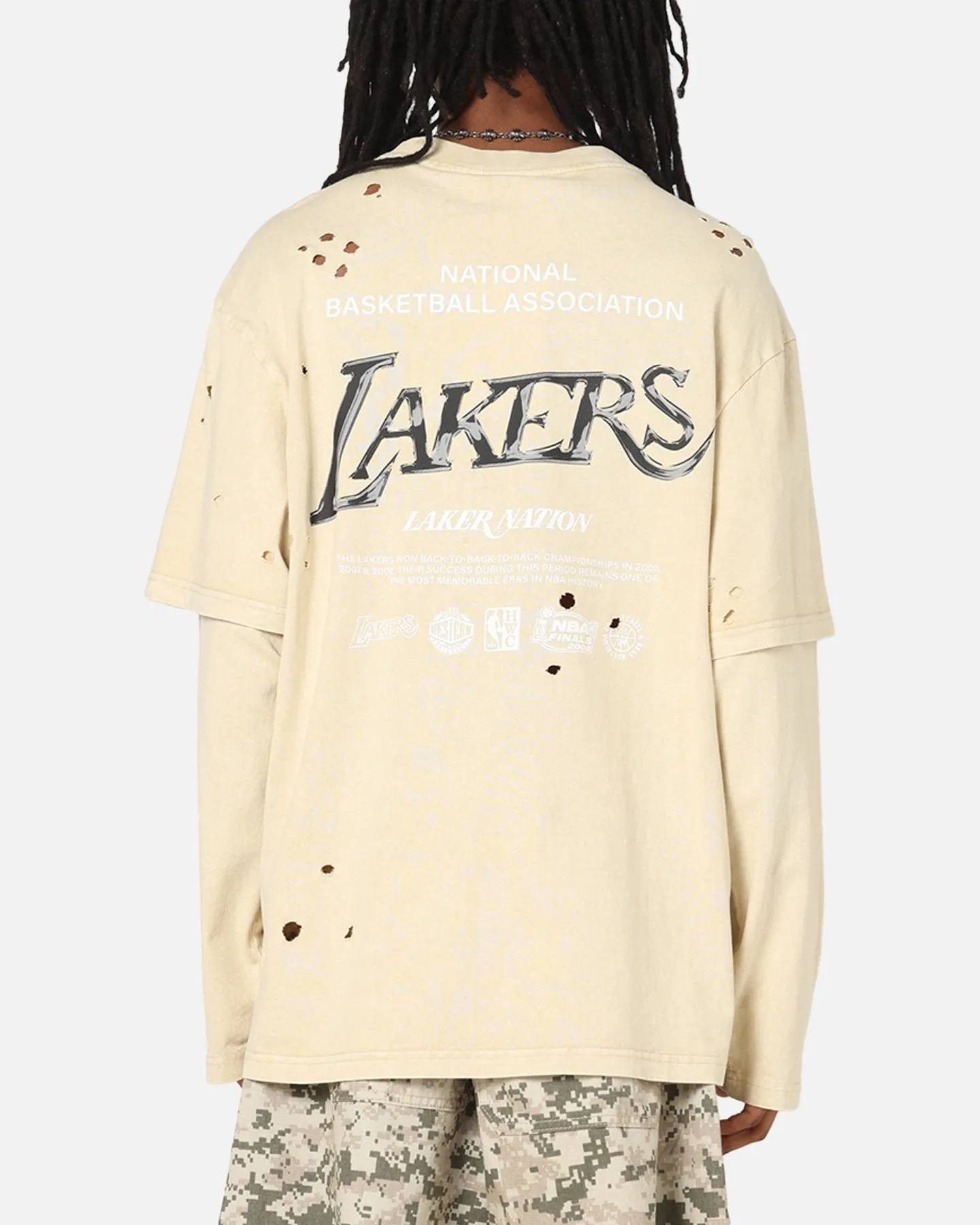 Mitchell & Ness Los Angeles Lakers Chromed Mock Long Sleeve T-Shirt Khaki sold by Culture Kings