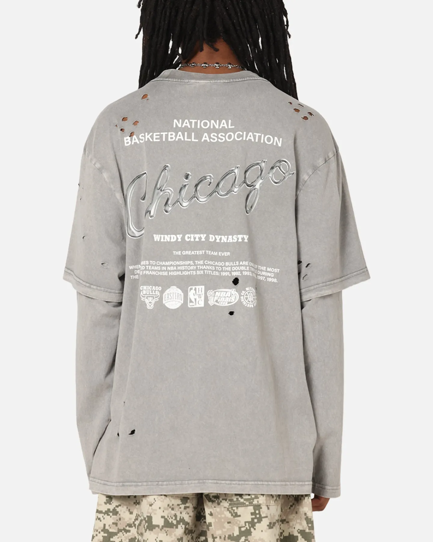 Mitchell & Ness Chicago Bulls Chromed Mock Long Sleeve T-Shirt Gunmental Grey sold by Culture Kings