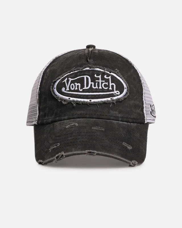 Von Dutch Destroyed Twill Trucker Snapback Washed Black sold by Culture Kings