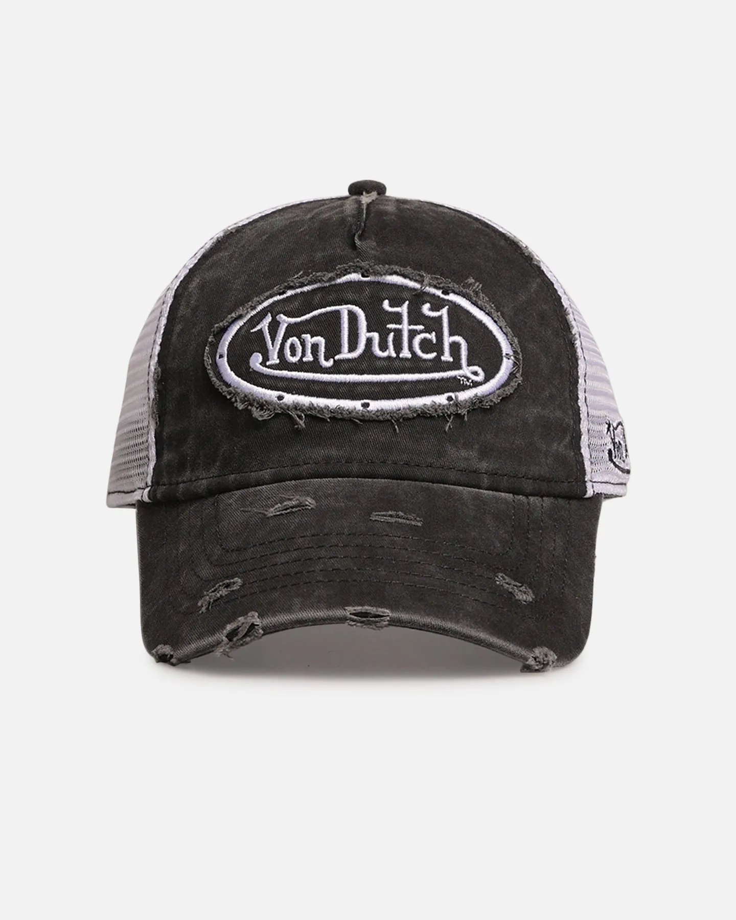 Von Dutch Destroyed Twill Trucker Snapback Washed Black sold by Culture Kings