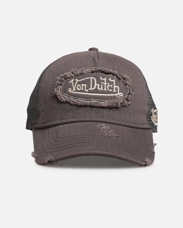 Von Dutch Distressed Patch Trucker Snapback Grey sold by Culture Kings