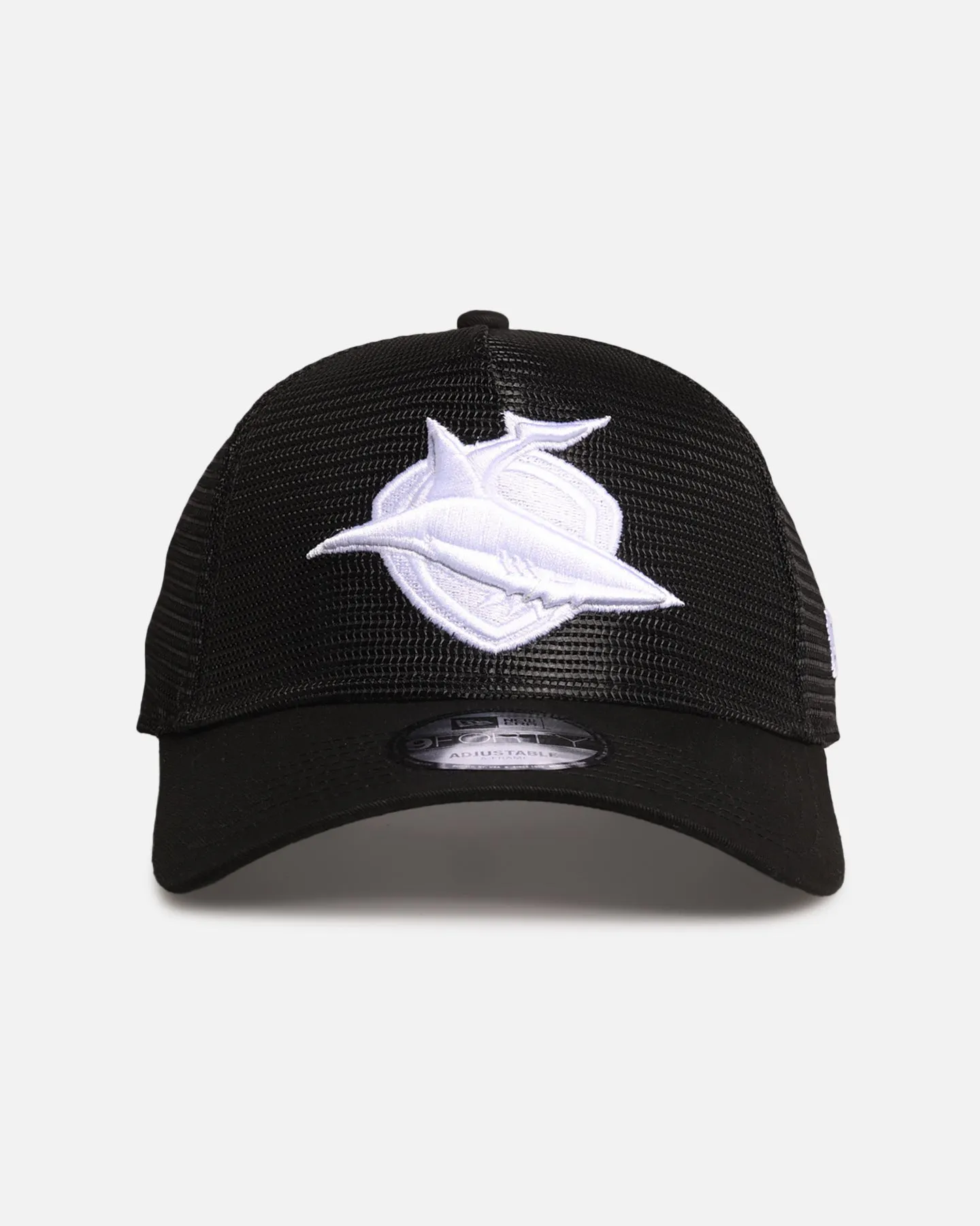 New Era Cronulla Sutherland Sharks 'NRL Mesh Crown' 9FORTY A-Frame Trucker Snapback Black sold by Culture Kings