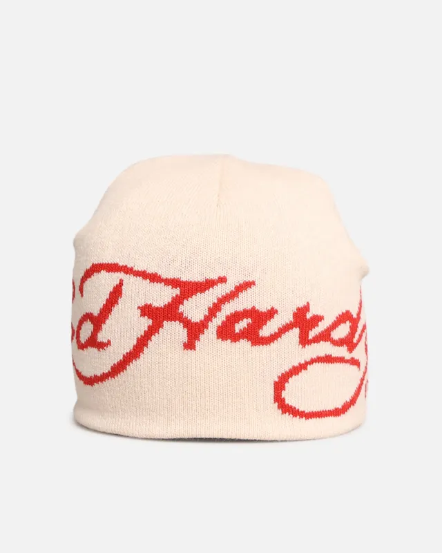 Ed Hardy Script Skull Knit Beanie Off White sold by Culture Kings