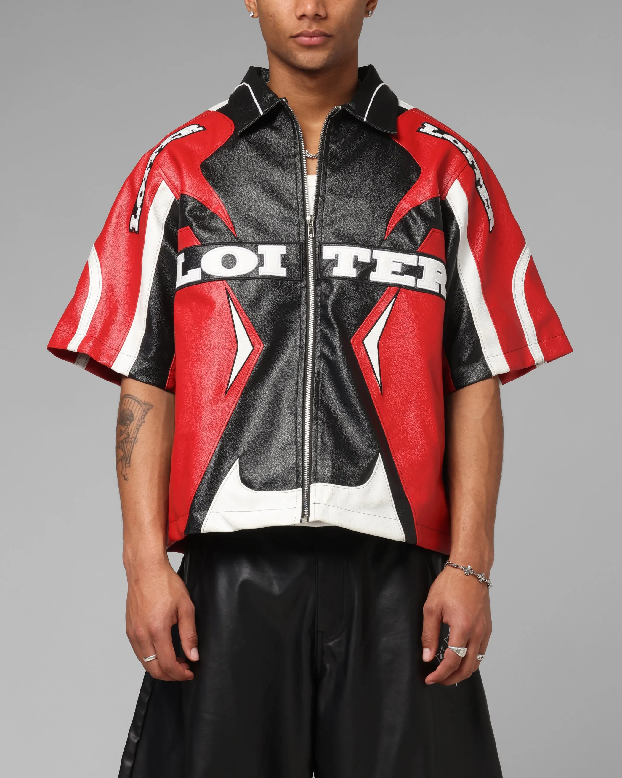 Loiter Racer Vegan Leather Shirt Red/Black sold by Culture Kings