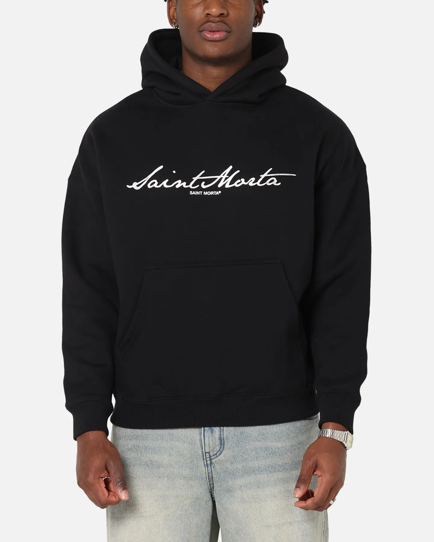 Saint Morta Scripture Boxy Hoodie Black sold by Culture Kings