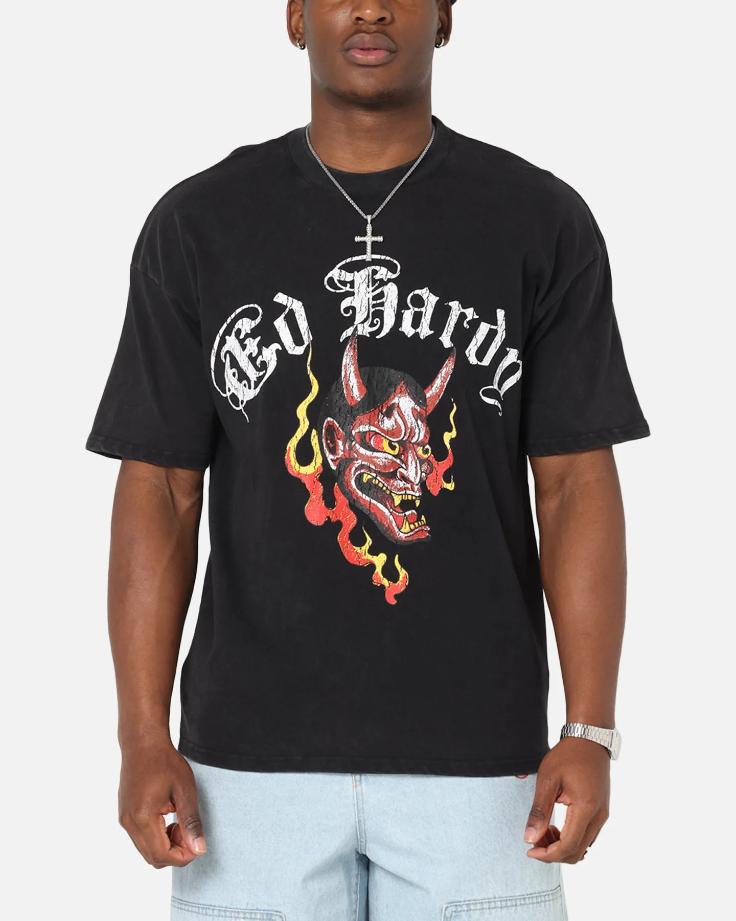 Ed Hardy Mask Of Mischief T-Shirt Black Acidwash sold by Culture Kings