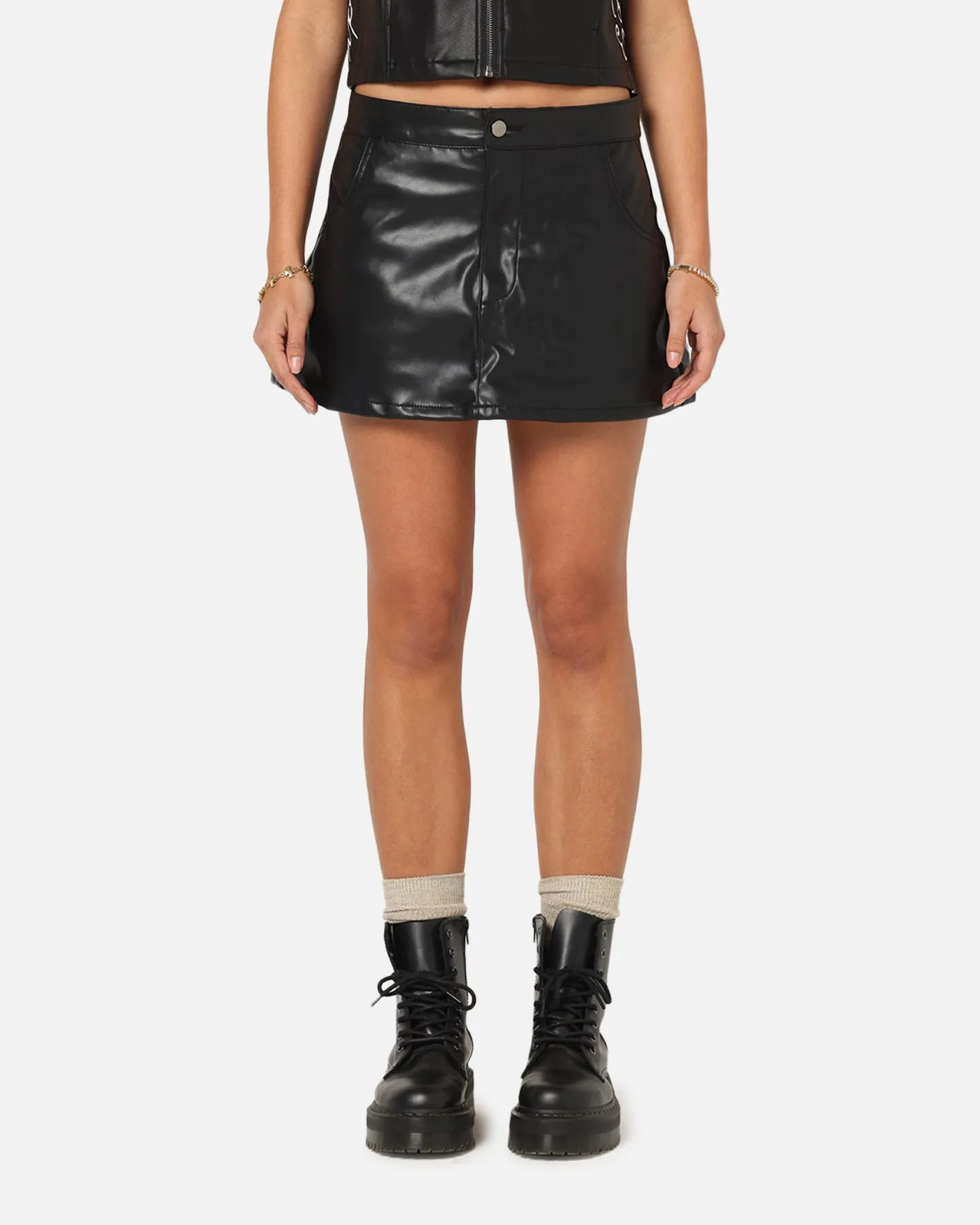 Ed Hardy Women's Vegan Leather Biker Mini Skirt Black sold by Culture Kings product image thumbnail 5