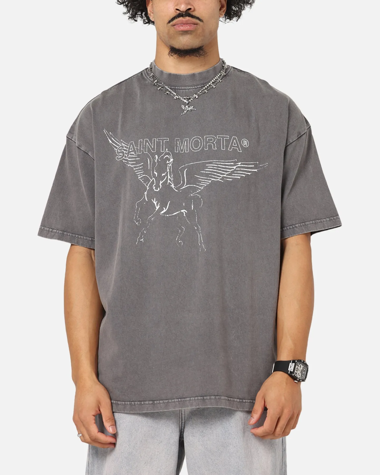 Saint Morta Liberty Mock Neck T-Shirt Washed Charcoal sold by Culture Kings