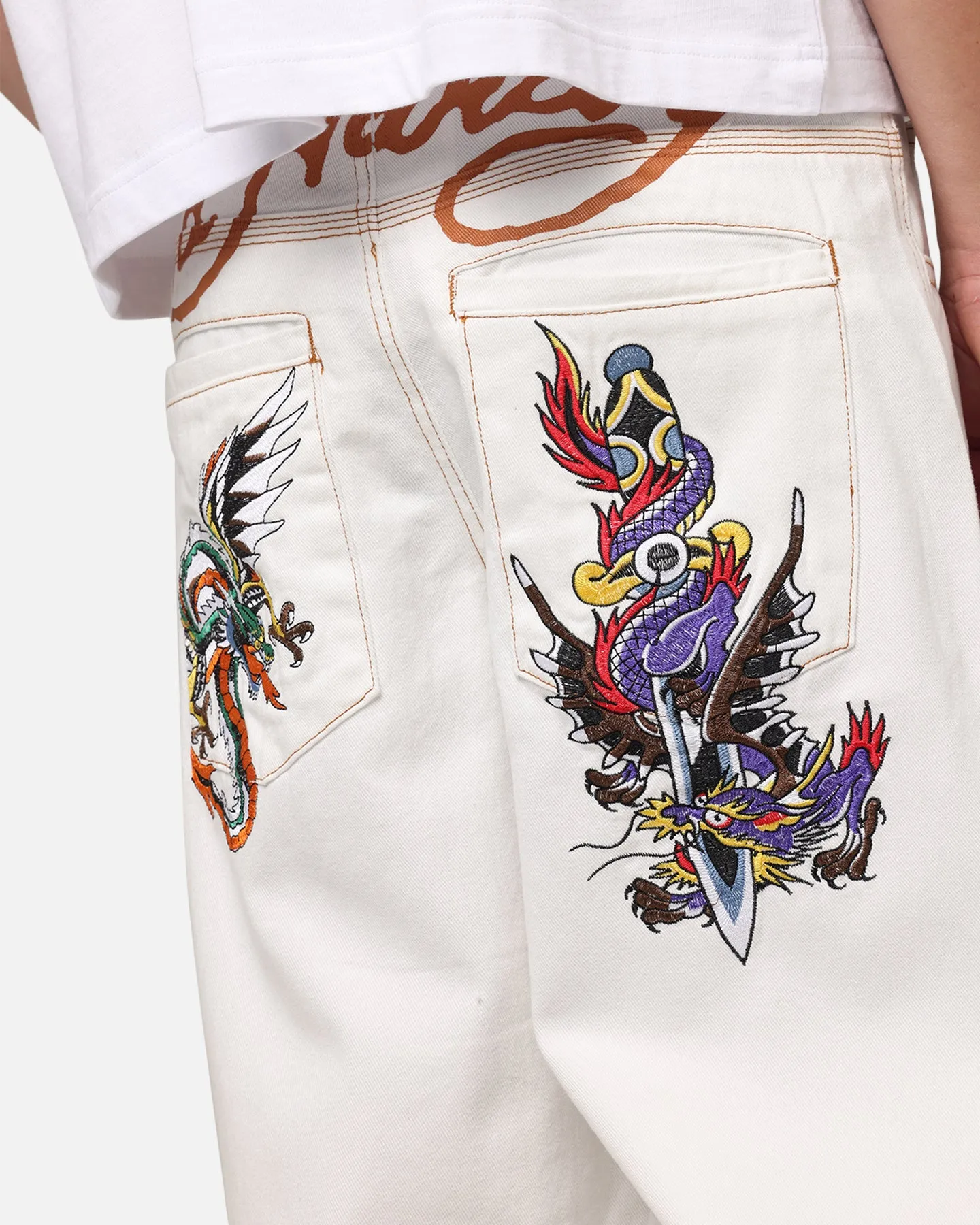 Ed Hardy Dragon Wide Leg Denim Jeans Off White sold by Culture Kings product image thumbnail 3
