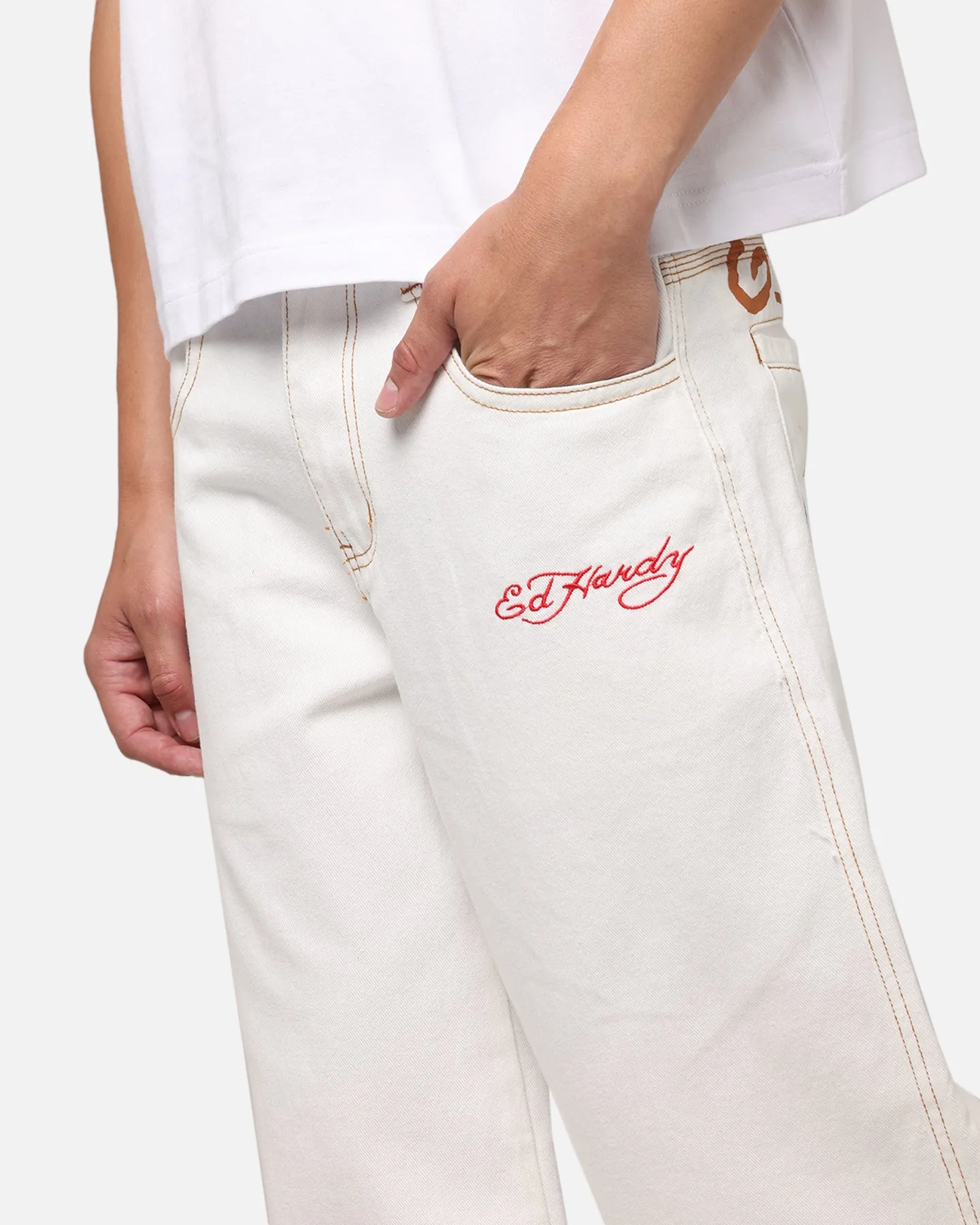 Ed Hardy Dragon Wide Leg Denim Jeans Off White sold by Culture Kings product image thumbnail 4