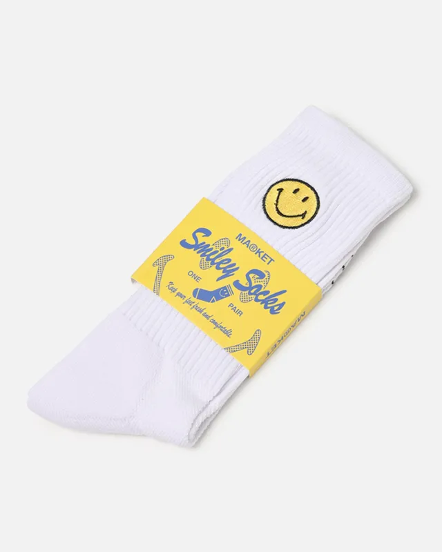 Market X Smiley Badge Crew Socks White sold by Culture Kings