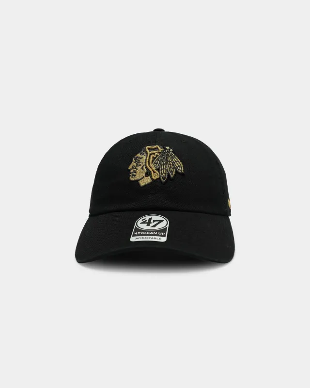 47 Brand Chicago Blackhawks Clean Up Stapback Black/Gold sold by Culture Kings