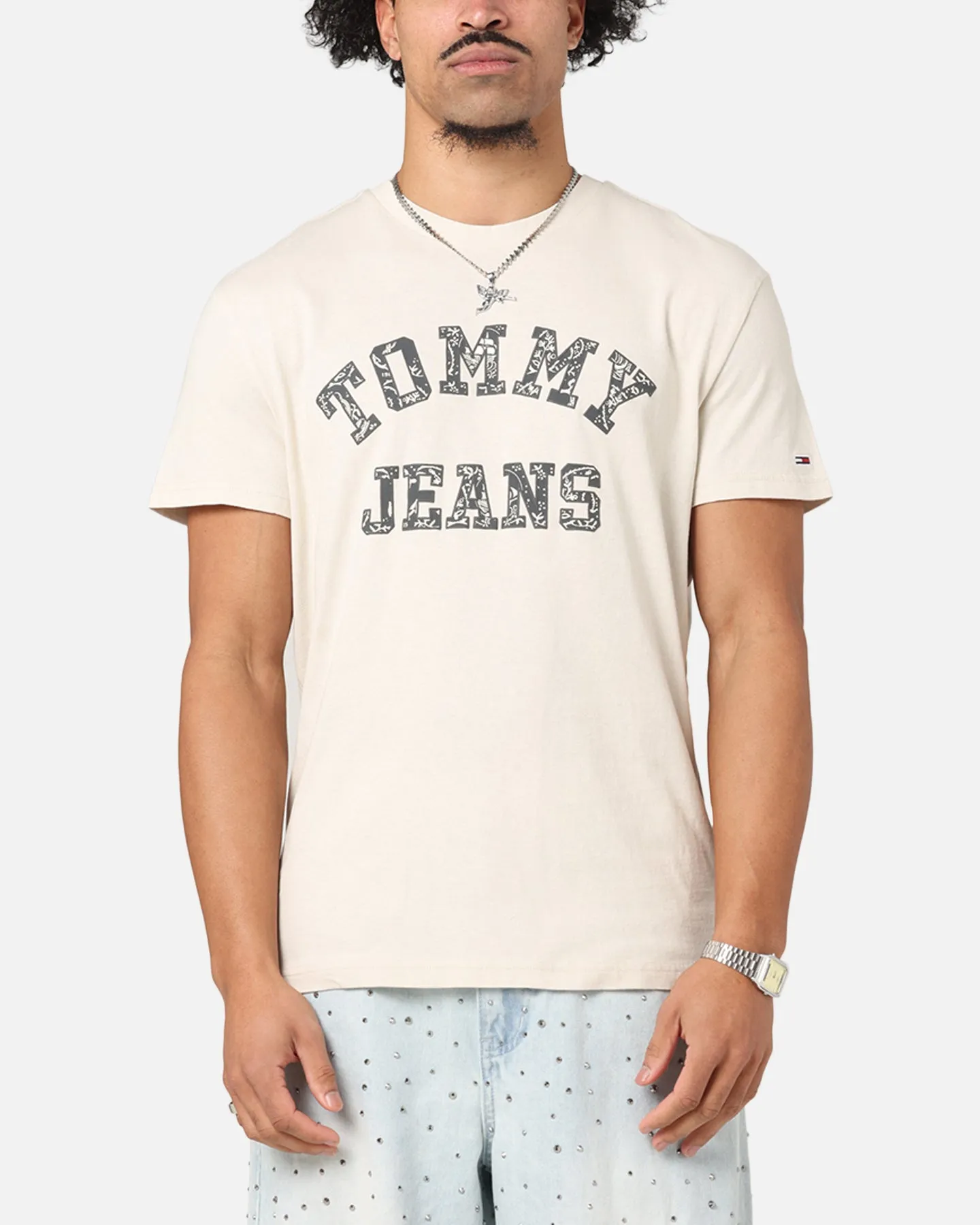 Tommy Jeans Regular Paisley College T-Shirt Newsprint sold by Culture Kings