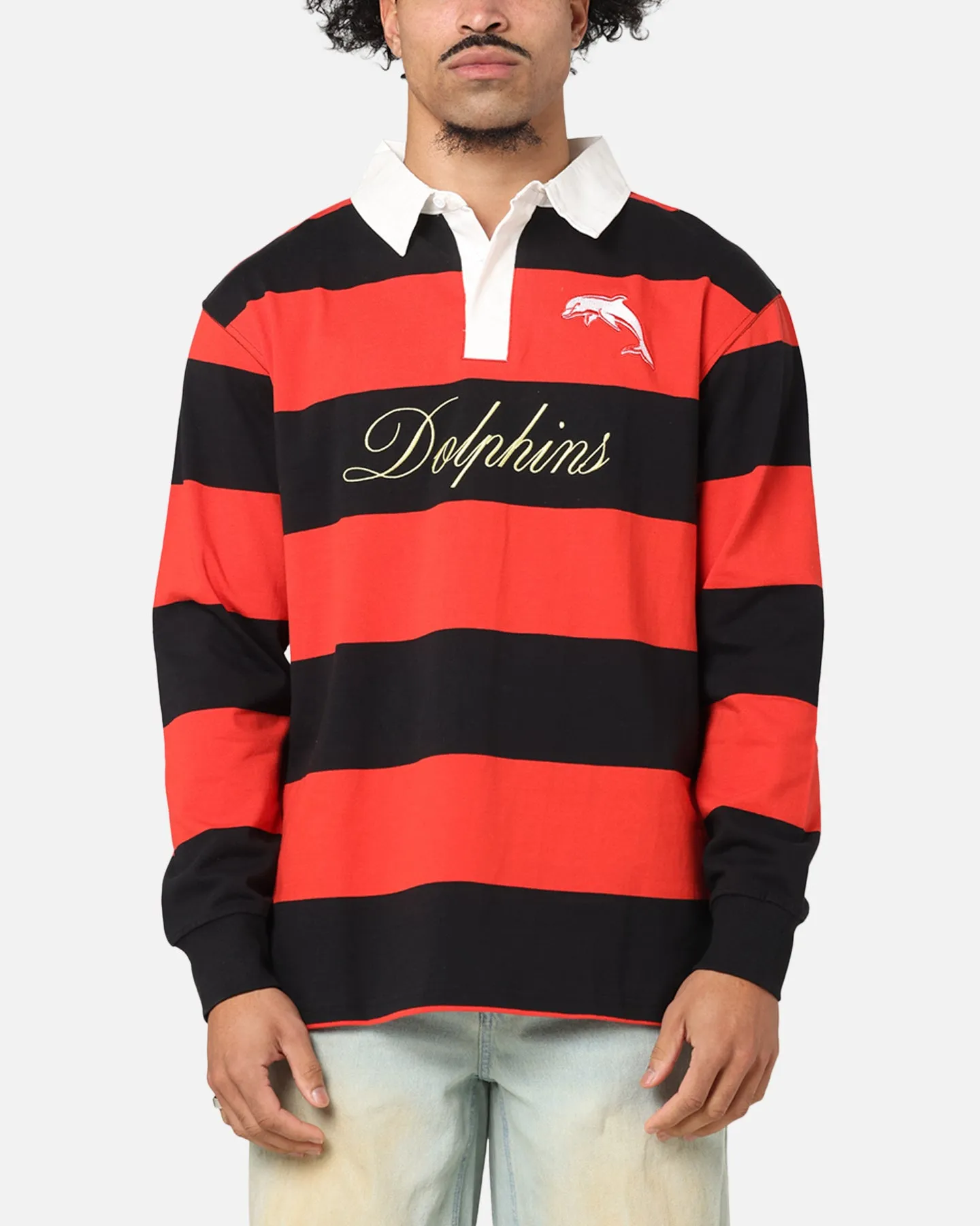 Bleacher Athletic Dolphins NRL Stripe Rugby Polo Shirt Official Team Colour sold by Culture Kings