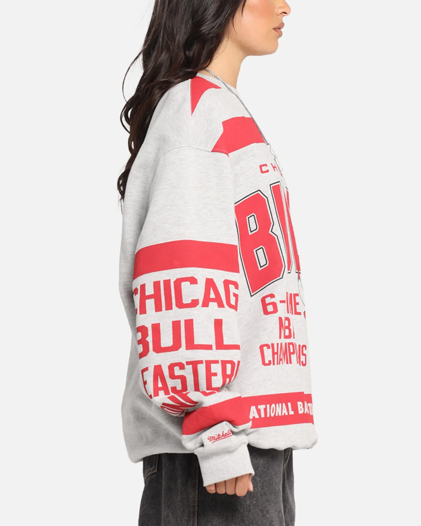 Mitchell & Ness Chicago Bulls Letterform Crewneck Grey Marle/Official Team Color sold by Culture Kings product image thumbnail 4