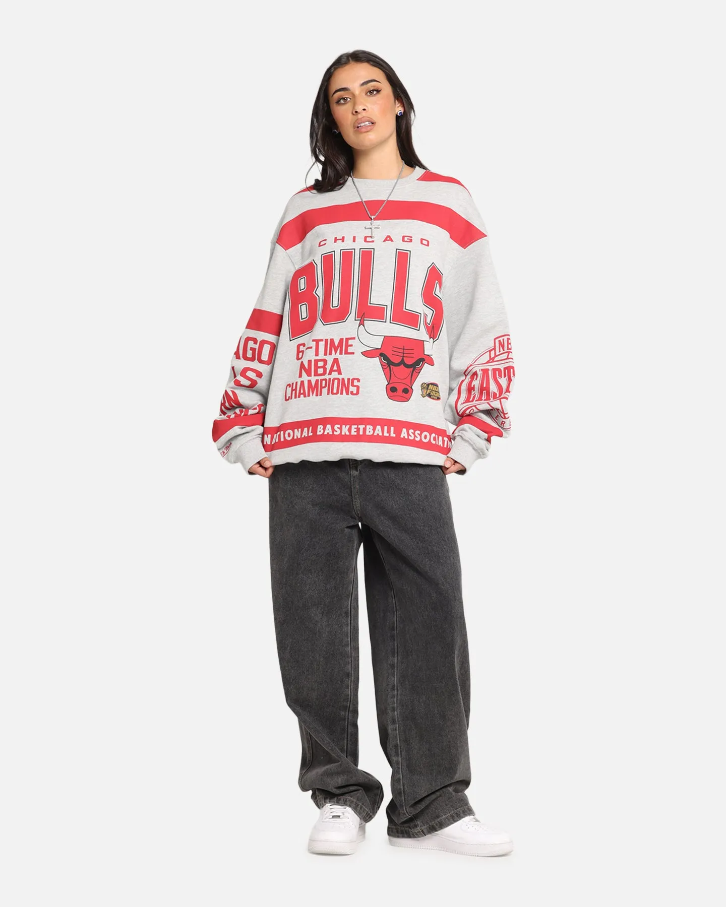 Mitchell & Ness Chicago Bulls Letterform Crewneck Grey Marle/Official Team Color sold by Culture Kings product image thumbnail 2