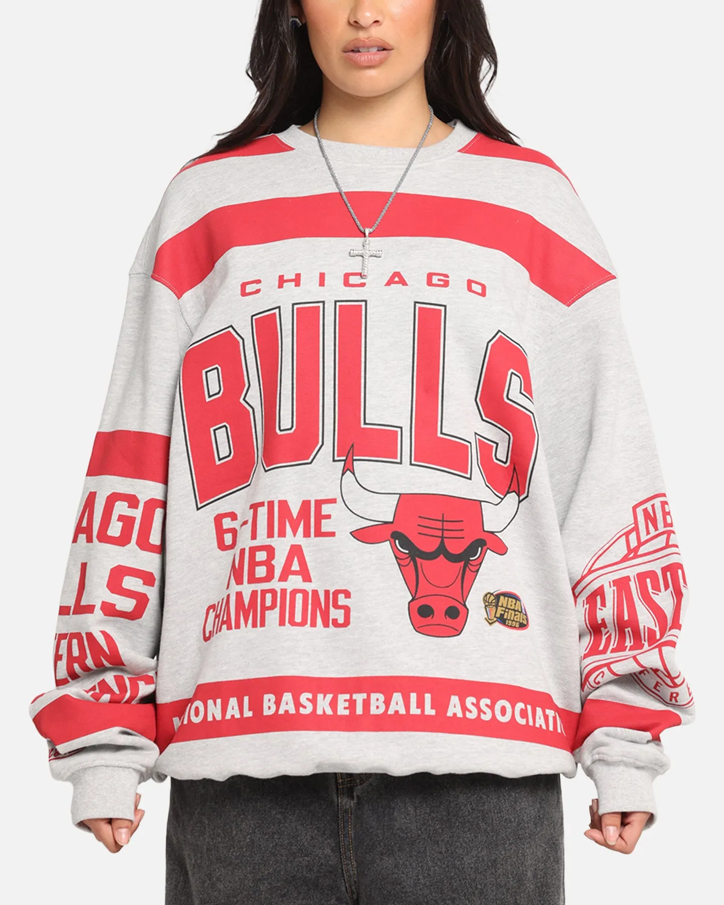 Mitchell & Ness Chicago Bulls Letterform Crewneck Grey Marle/Official Team Color sold by Culture Kings