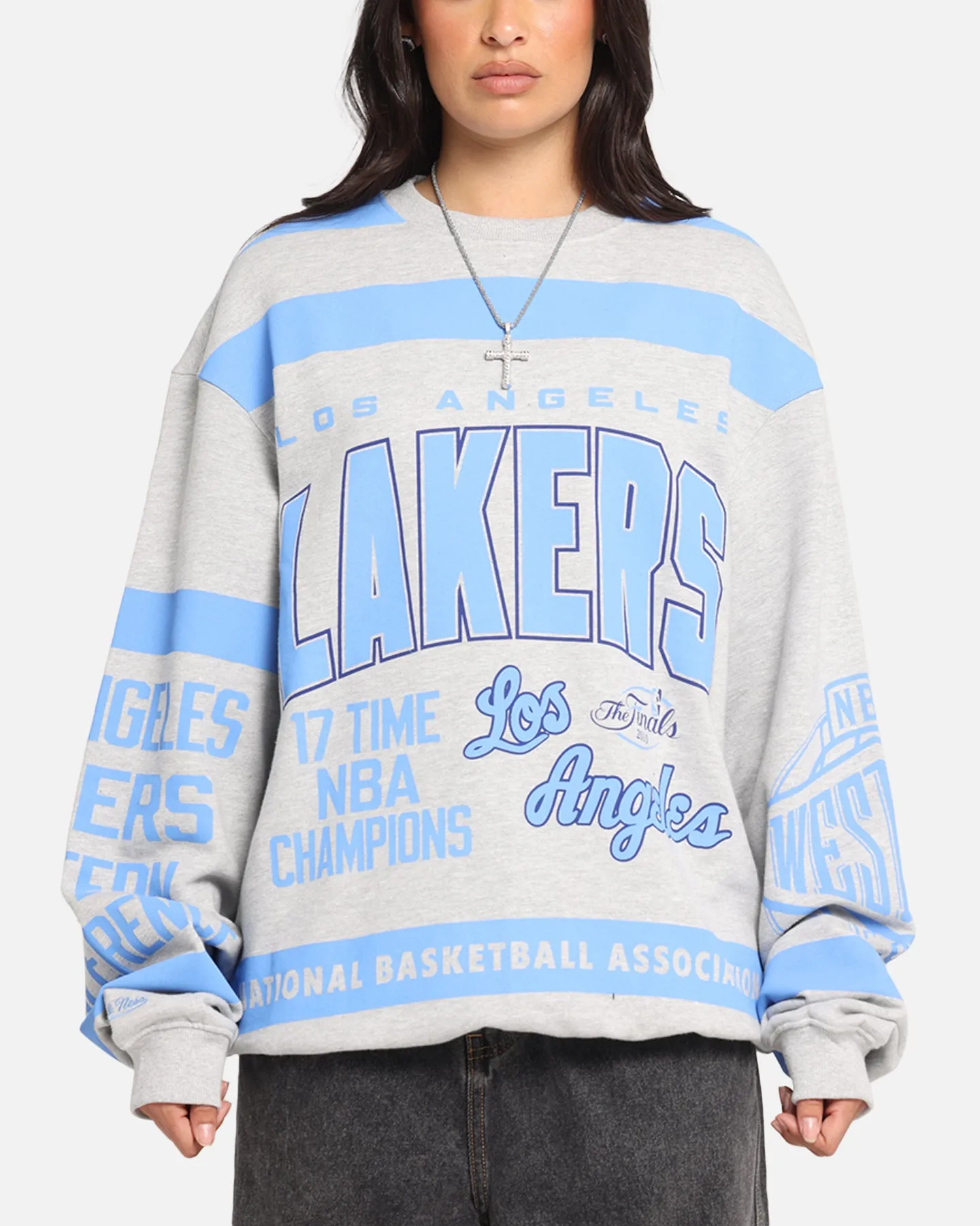 Mitchell & Ness Los Angeles Lakers Letterform Crewneck Grey Marle sold by Culture Kings