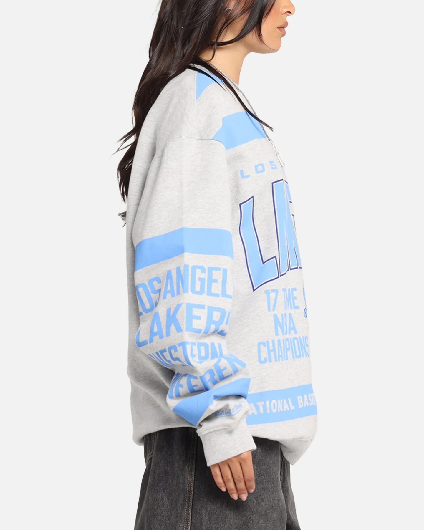 Mitchell & Ness Los Angeles Lakers Letterform Crewneck Grey Marle sold by Culture Kings product image thumbnail 4