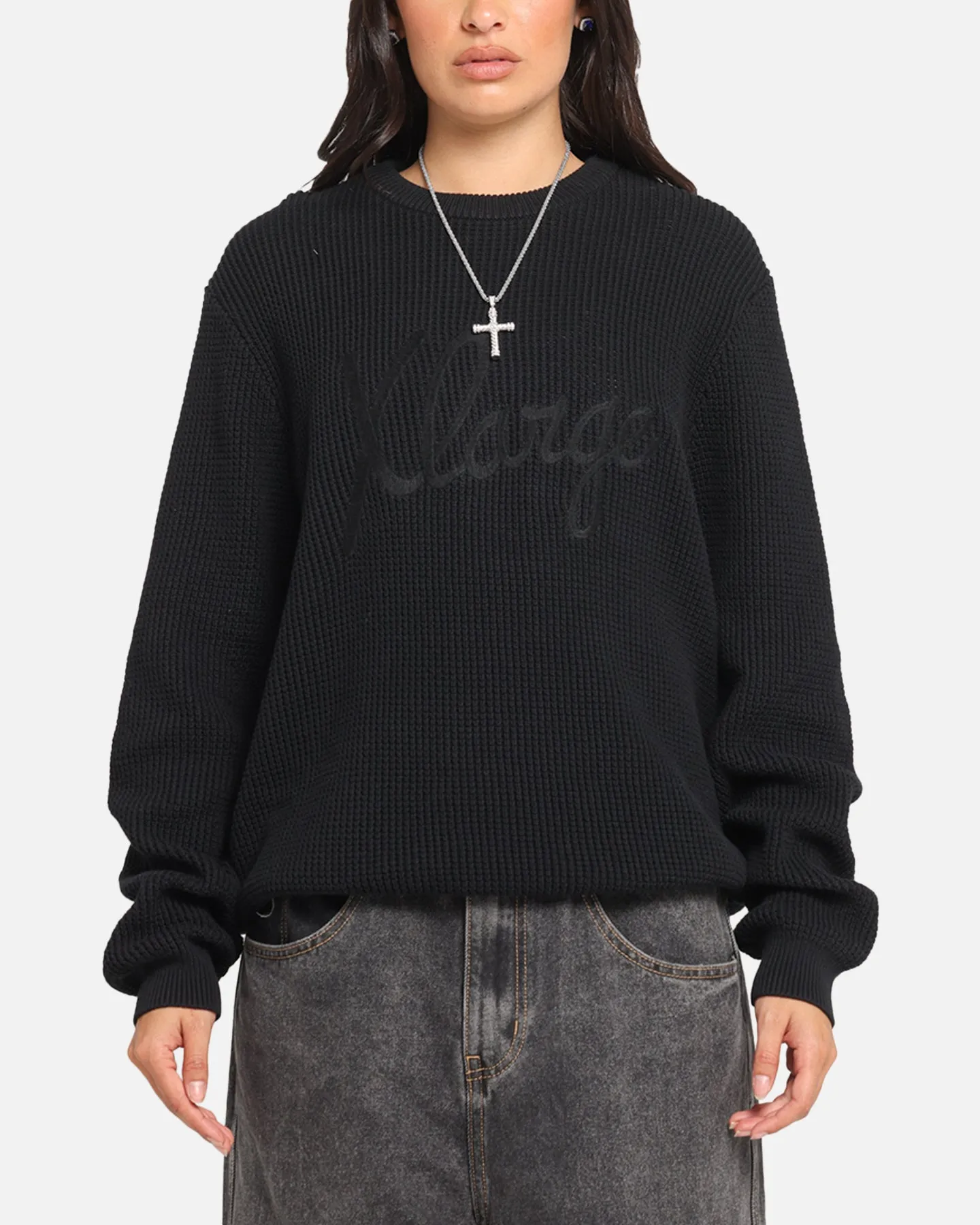 X-Large Script Waffle Knit Sweater Black sold by Culture Kings