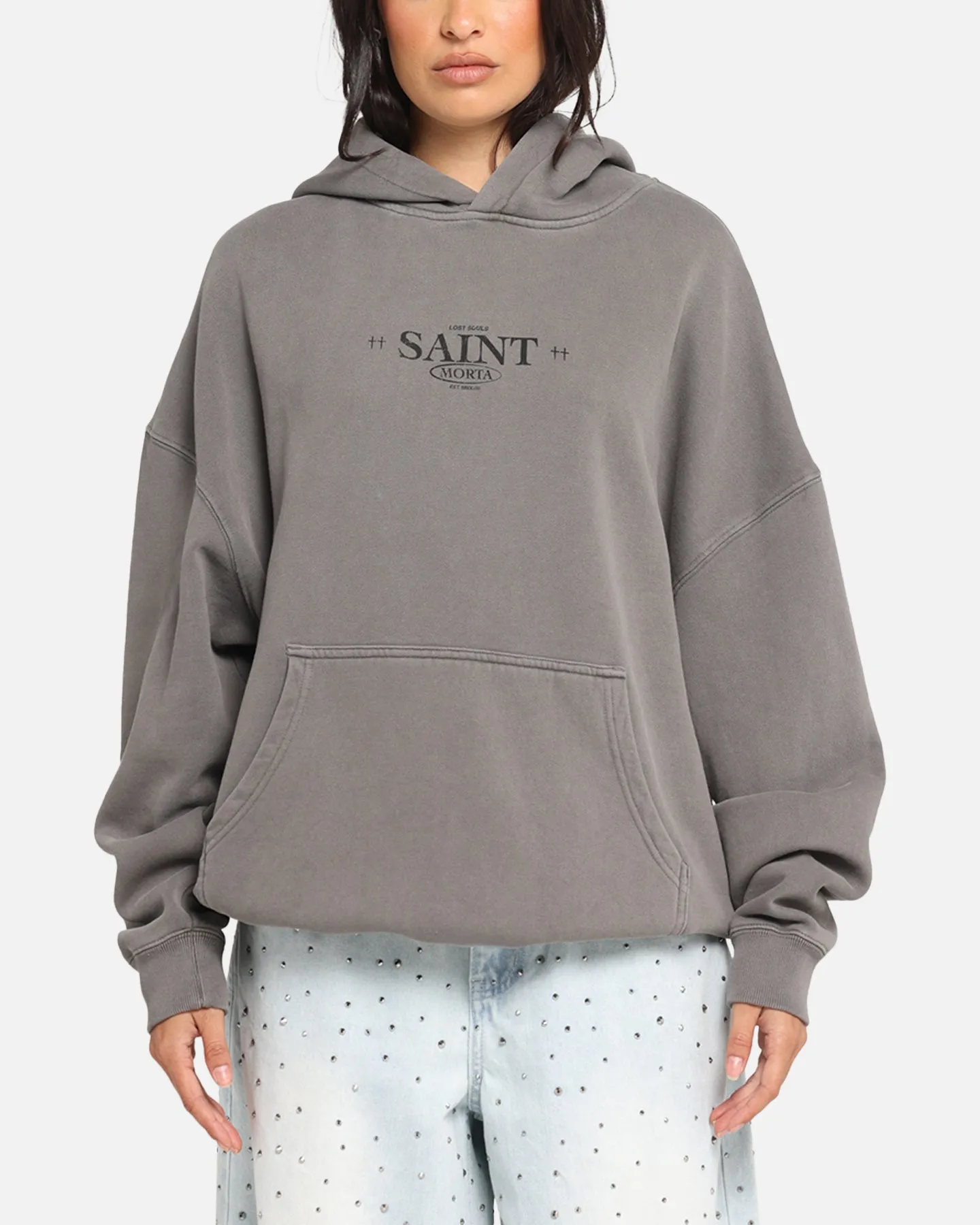 Saint Morta Lost Souls Boxy Hoodie Washed Charcoal sold by Culture Kings product image thumbnail 2