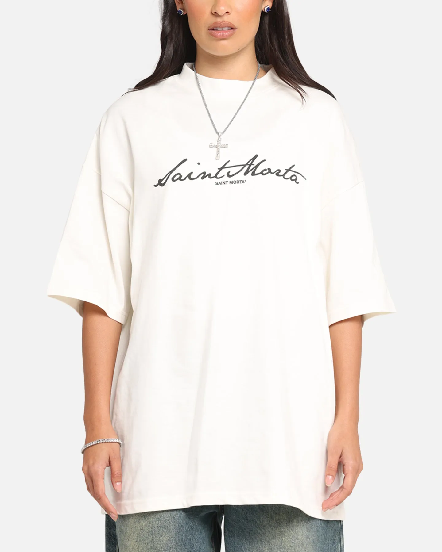 Saint Morta Scripture Mock Neck T-Shirt Off White sold by Culture Kings