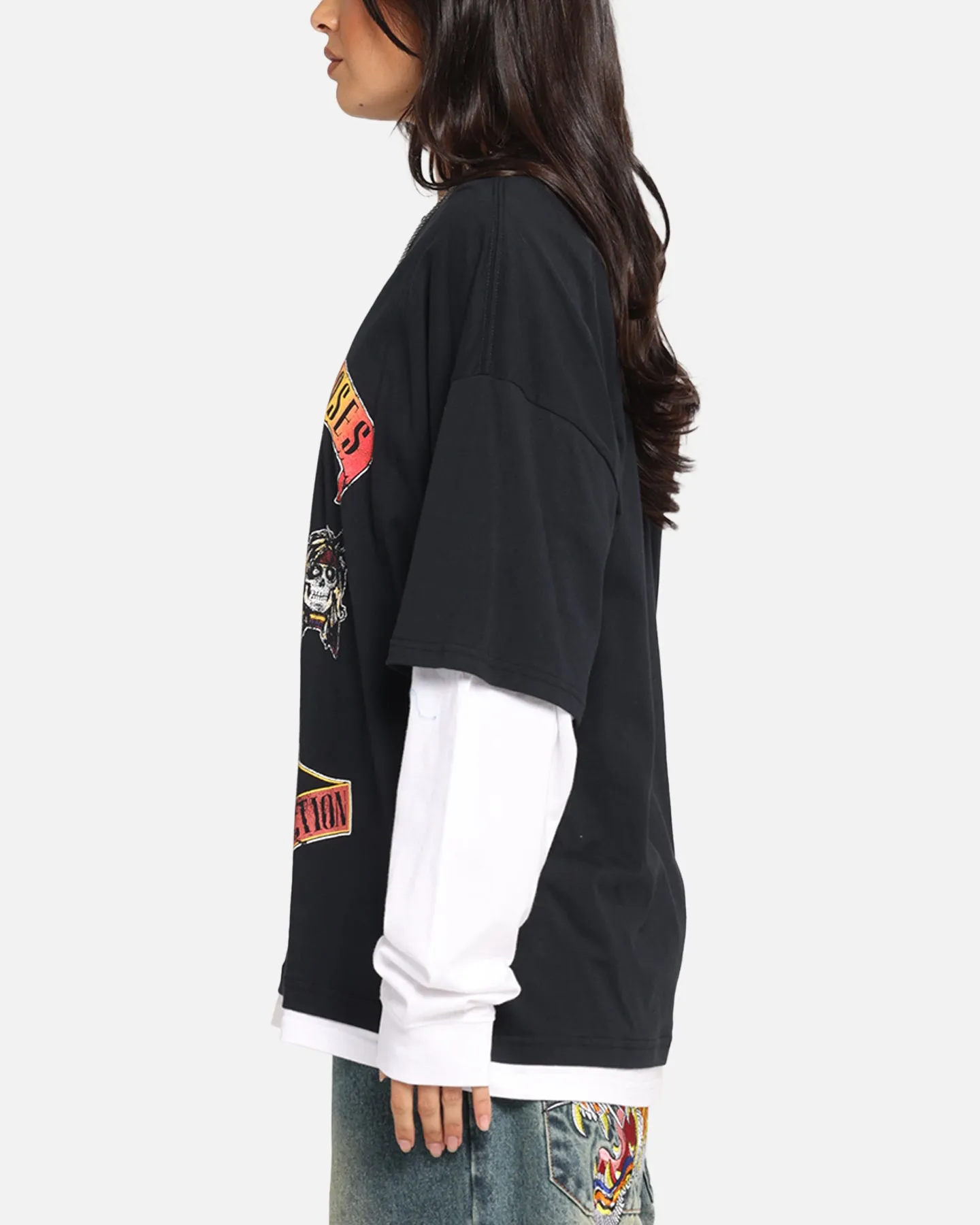 G N Roses Roses Layered Long Sleeve T-Shirt Black Wash sold by Culture Kings product image thumbnail 4