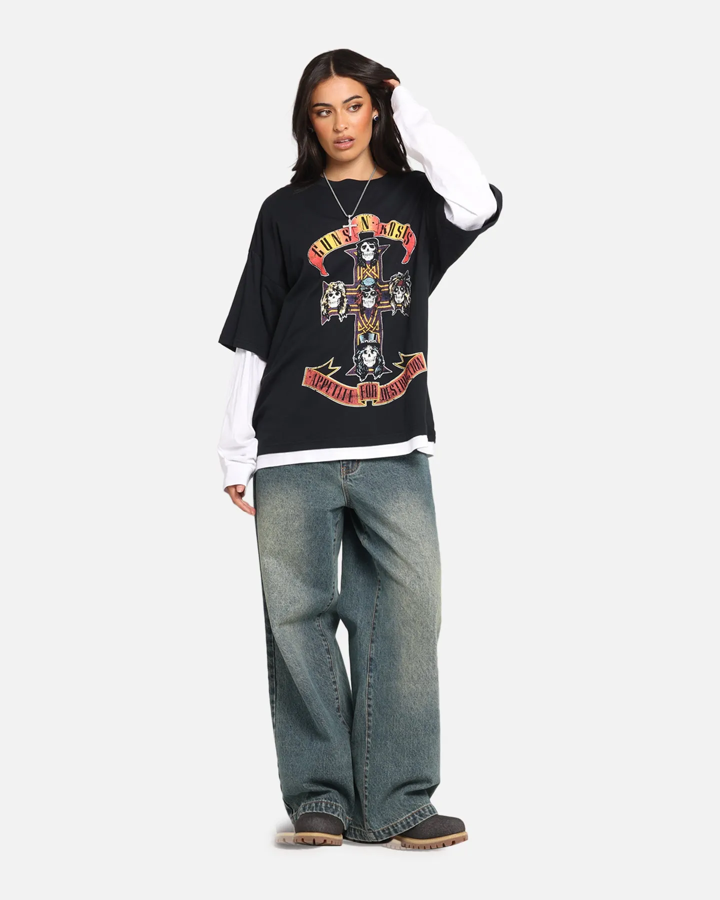 G N Roses Roses Layered Long Sleeve T-Shirt Black Wash sold by Culture Kings product image thumbnail 2