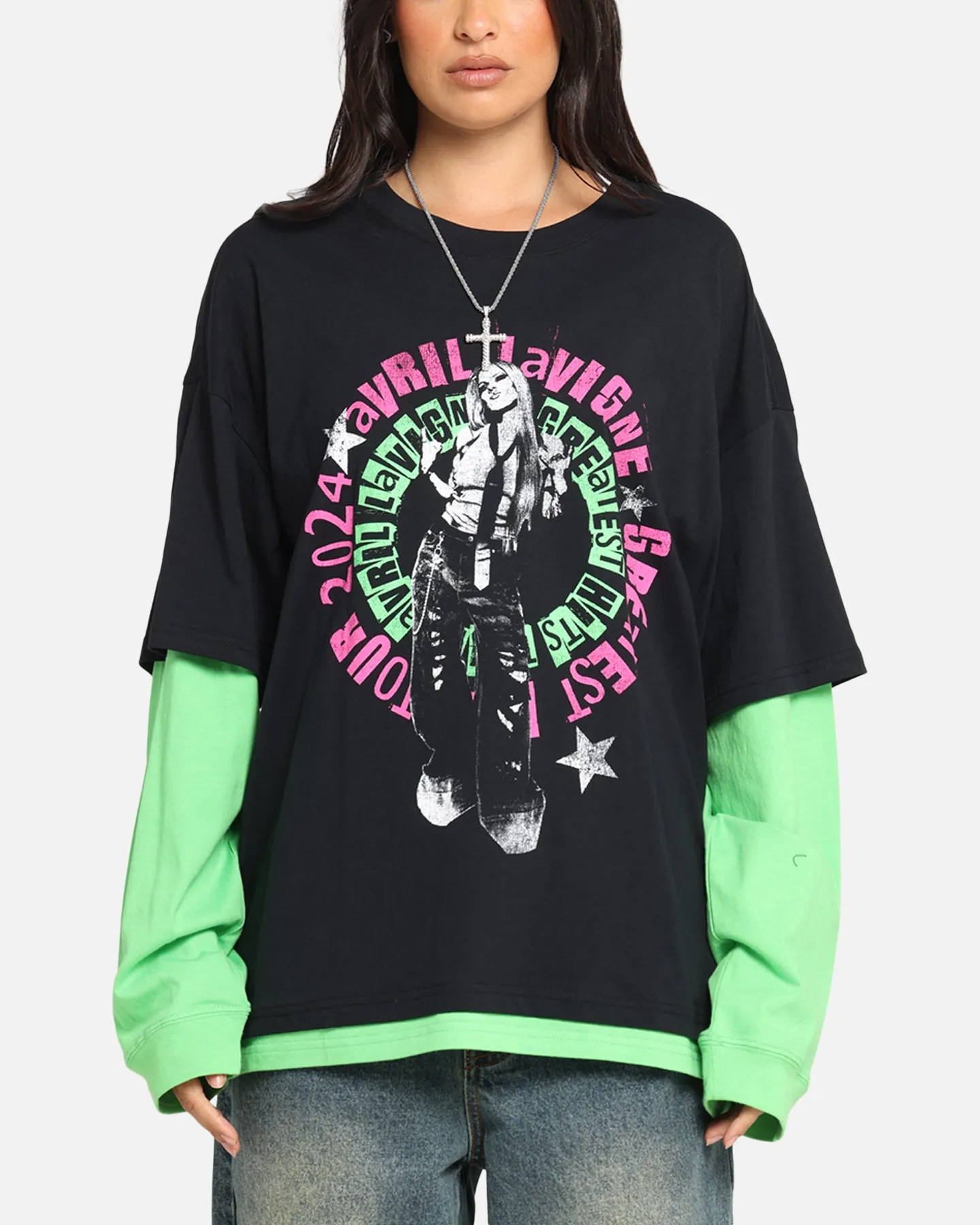 Avril Lavigne Avril Layered Long Sleeve T-Shirt Black Wash sold by Culture Kings