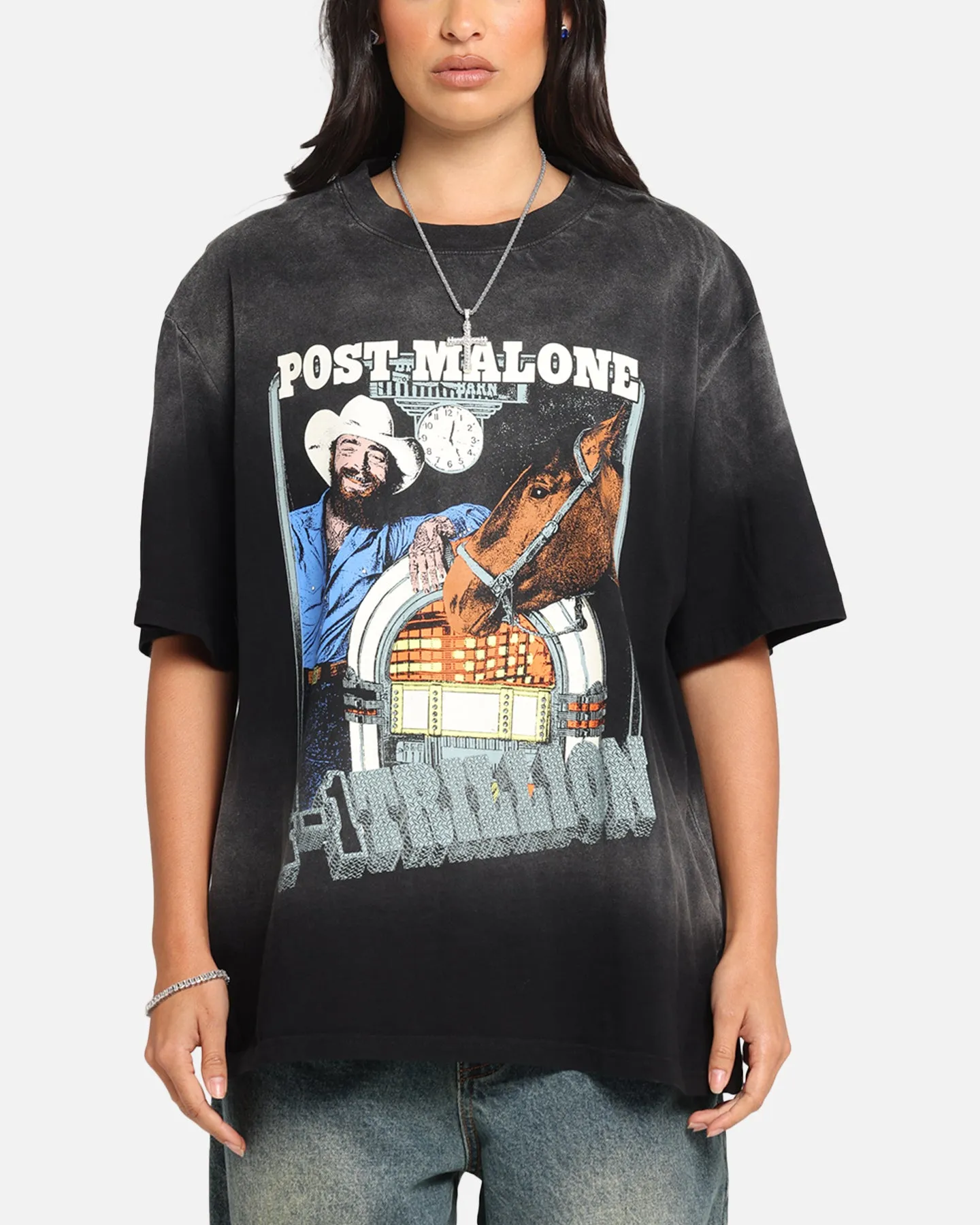 Post Malone F-1 Trillion Horse T-Shirt Black Wash sold by Culture Kings