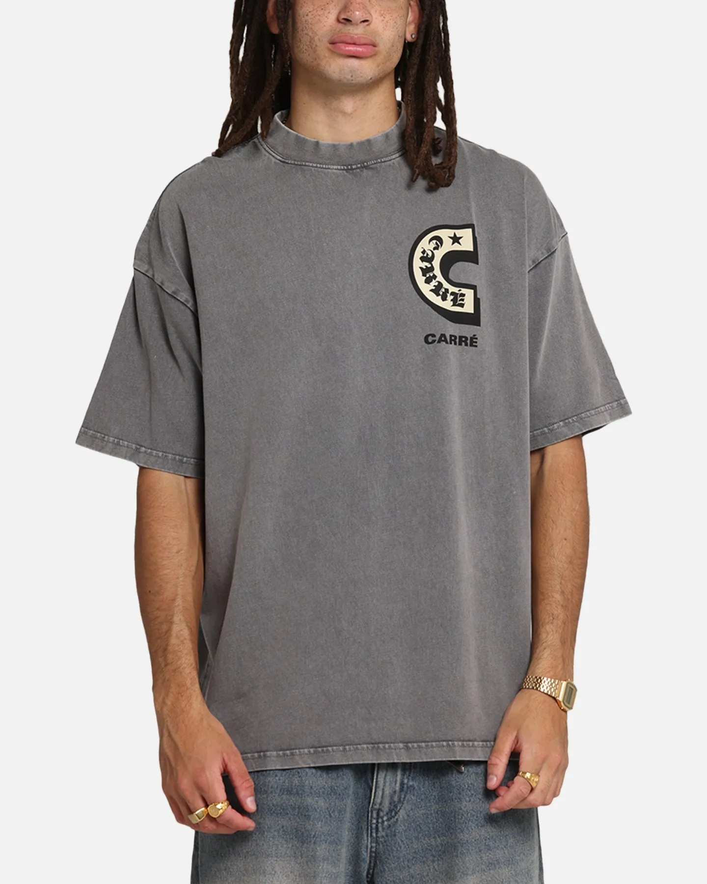 Carre Sacred Letter Mock Neck T-Shirt Washed Charcoal sold by Culture Kings