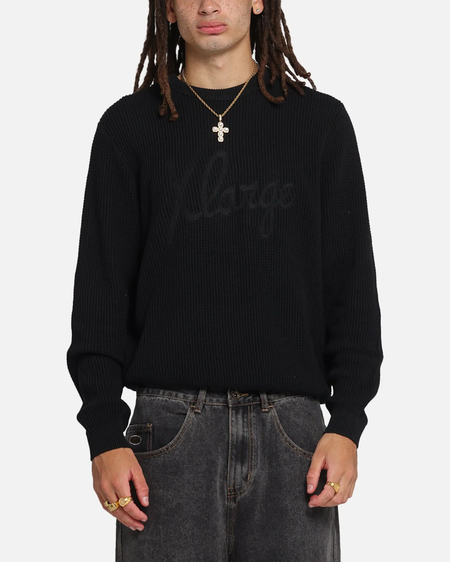 X-Large Script Waffle Knit Sweater Black sold by Culture Kings