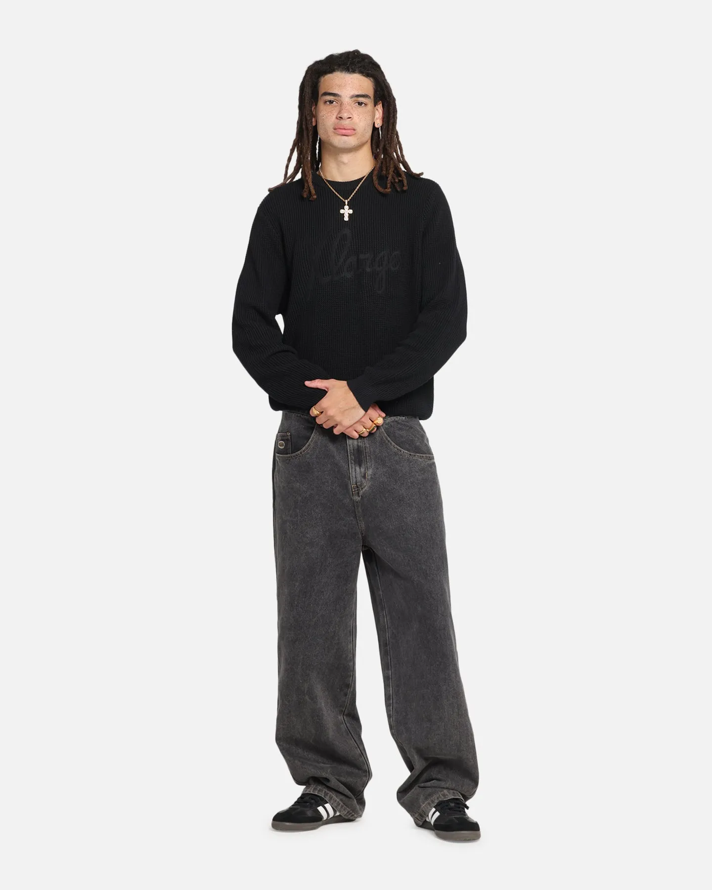 X-Large Script Waffle Knit Sweater Black sold by Culture Kings product image thumbnail 2