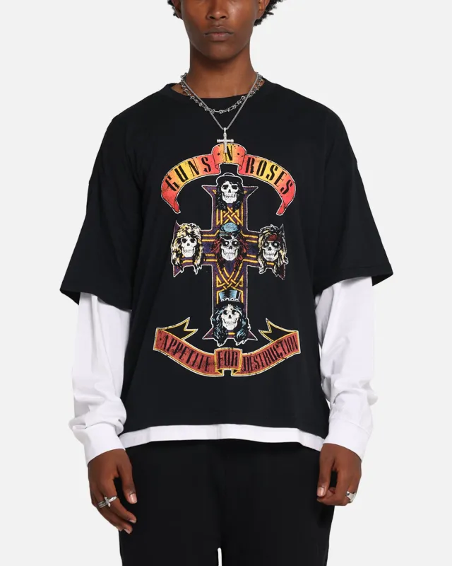 G N Roses Roses Layered Long Sleeve T-Shirt Black Wash made by Culture Kings