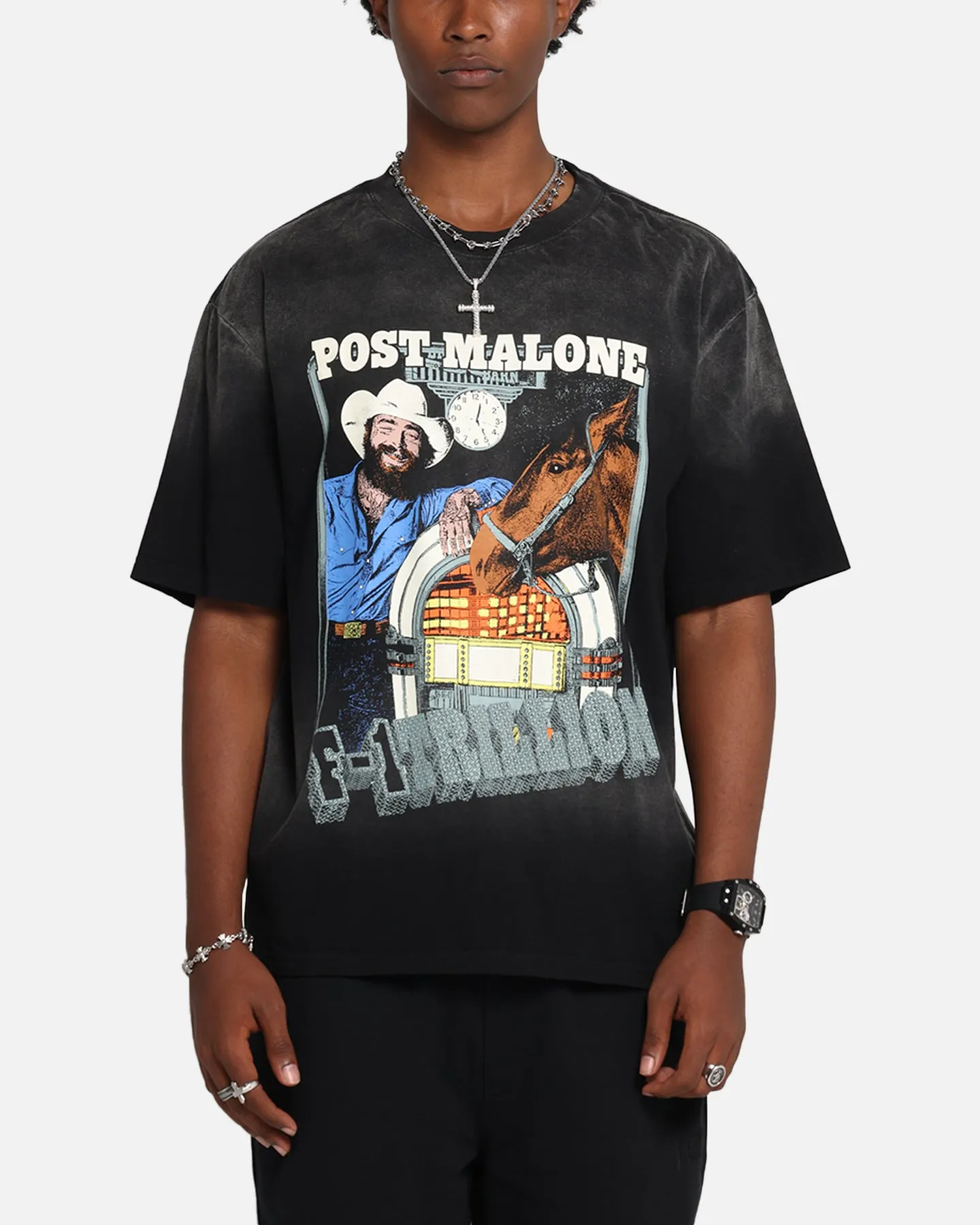 Post Malone F-1 Trillion Horse T-Shirt Black Wash sold by Culture Kings