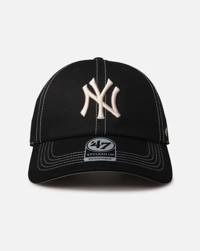 47 Brand New York Yankees 'Contrast Stitch' 47 Clean Up Strapback Black/Bone made by 47